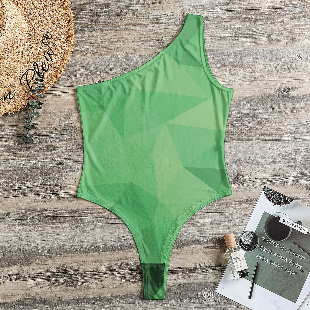 Green Polygonal Geometric Print One Shoulder Bodysuit