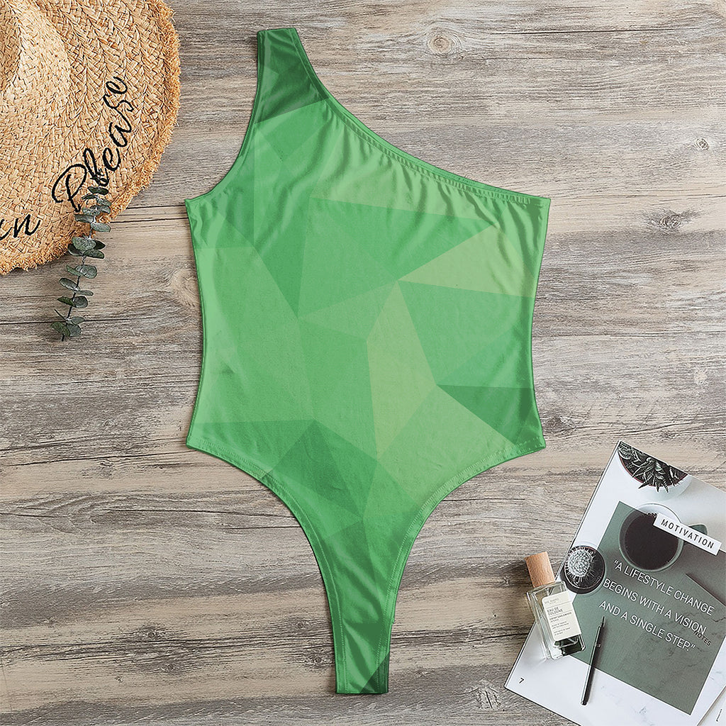 Green Polygonal Geometric Print One Shoulder Bodysuit