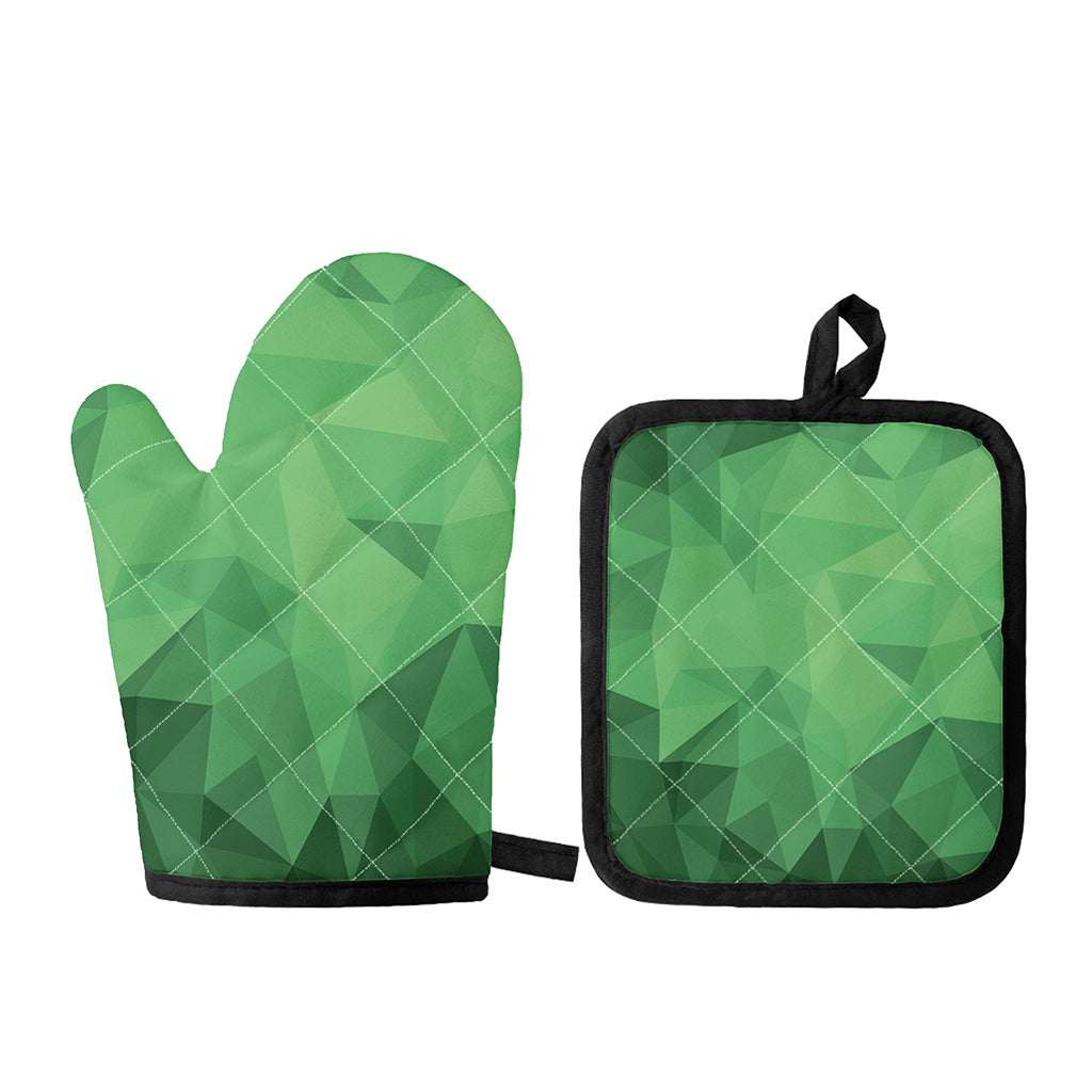 Green Polygonal Geometric Print Oven Mitt And Pot Holder Set