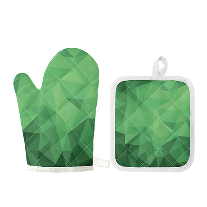 Green Polygonal Geometric Print Oven Mitt And Pot Holder Set
