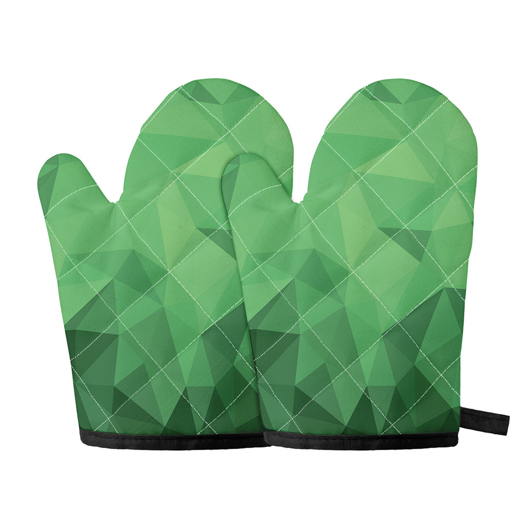 Green Polygonal Geometric Print Oven Mitts