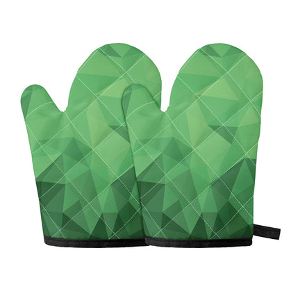 Green Polygonal Geometric Print Oven Mitts