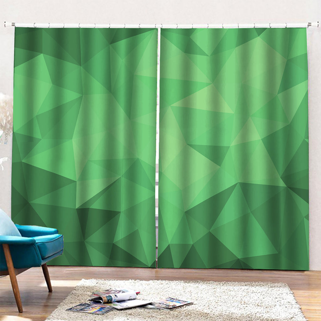 Green Polygonal Geometric Print Pencil Pleat Curtains