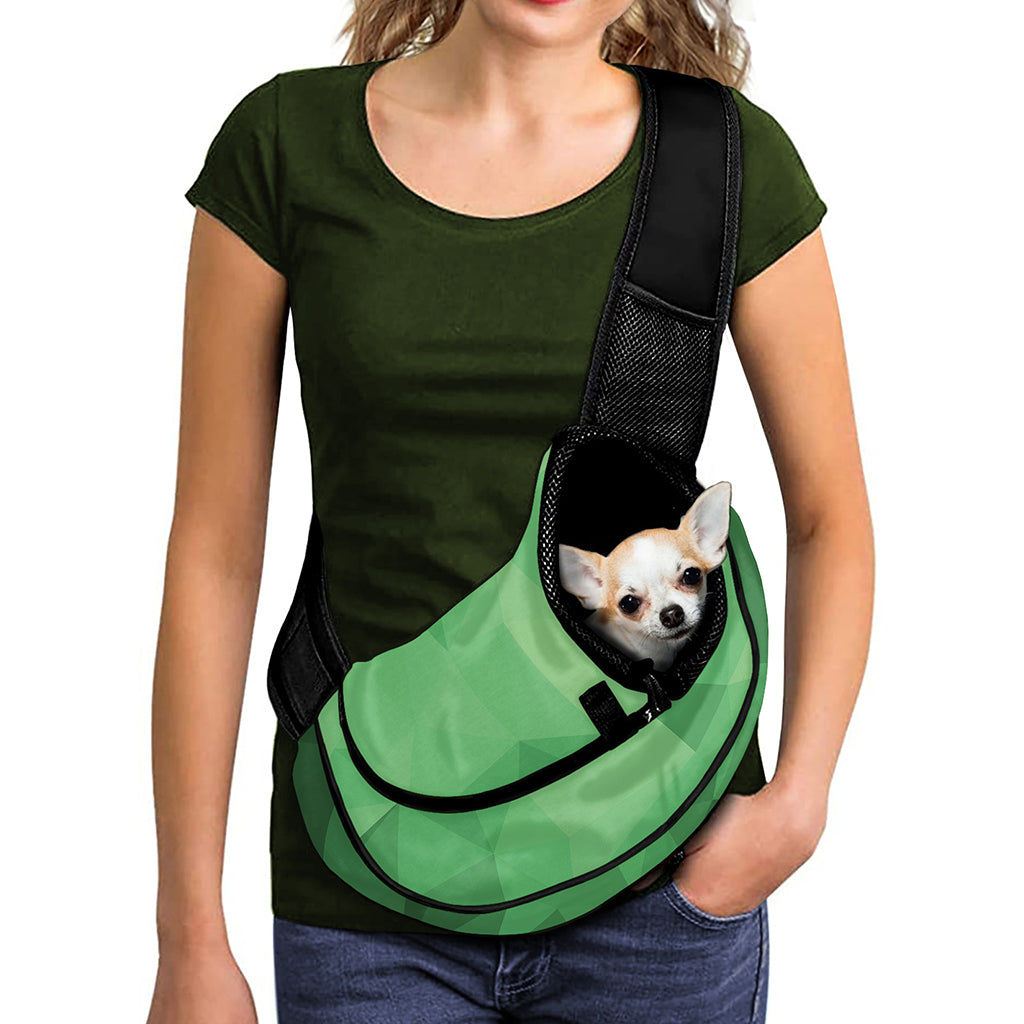 Green Polygonal Geometric Print Pet Sling Carrier