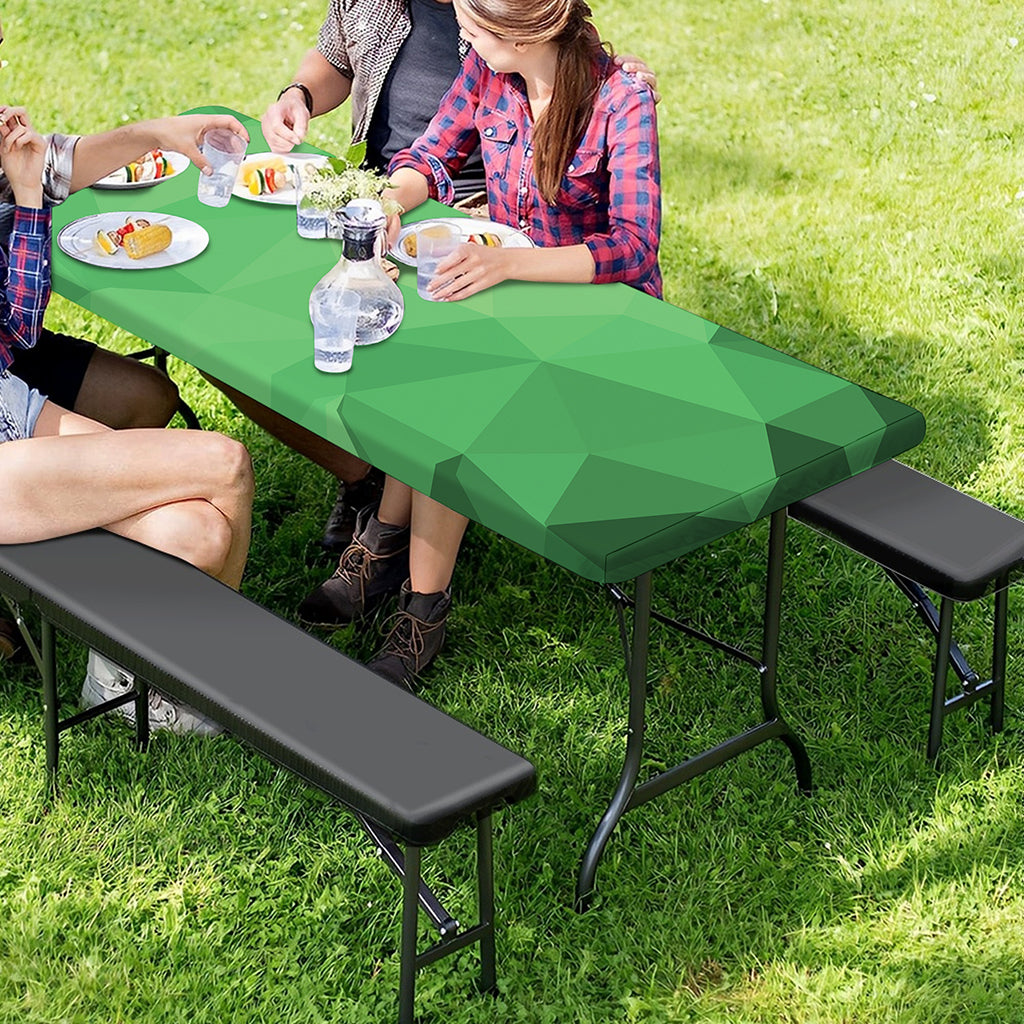 Green Polygonal Geometric Print Picnic Table Cover