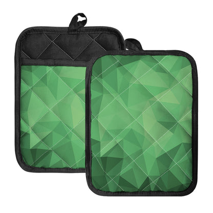 Green Polygonal Geometric Print Pot Holders With Pocket