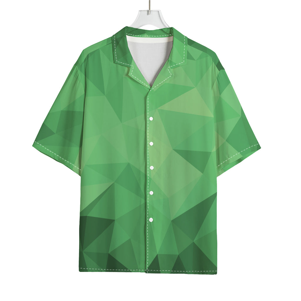 Green Polygonal Geometric Print Rayon Hawaiian Shirt