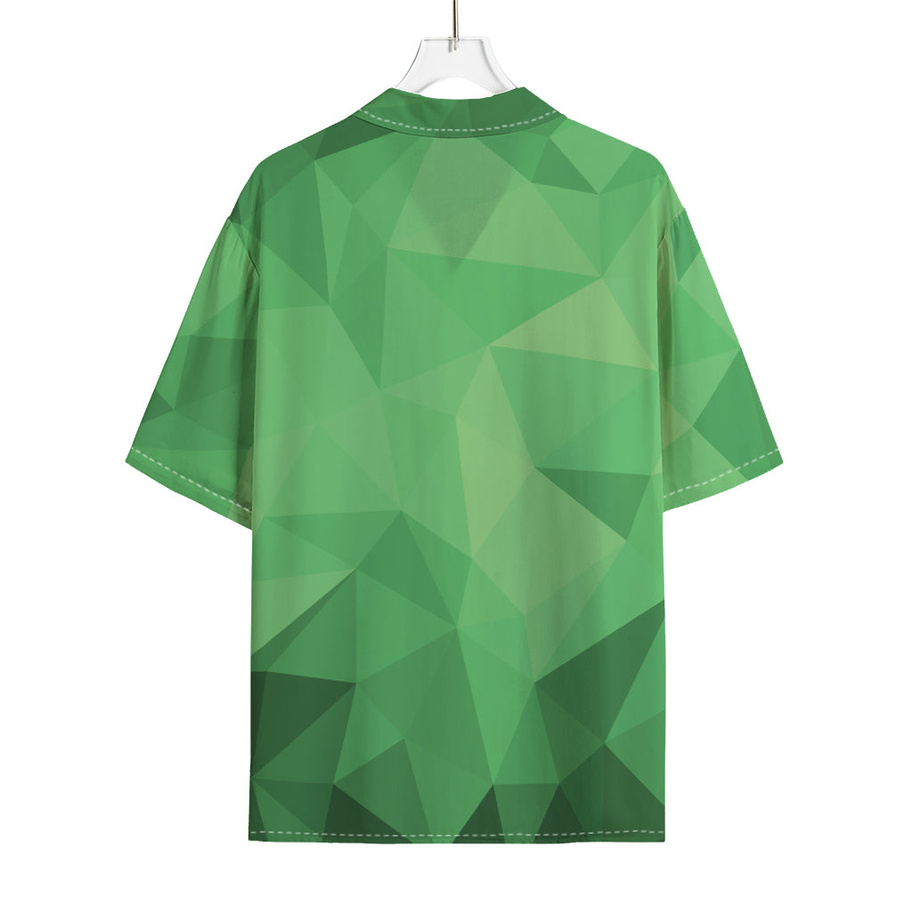 Green Polygonal Geometric Print Rayon Hawaiian Shirt