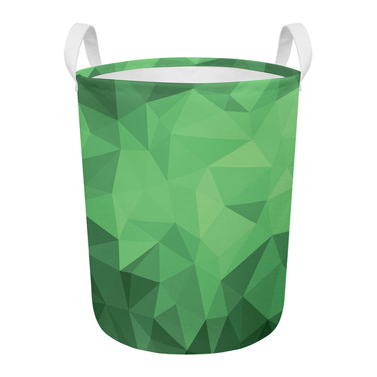Green Polygonal Geometric Print Round Laundry Basket