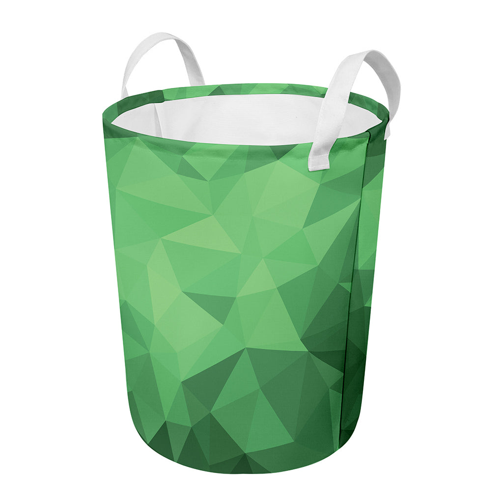 Green Polygonal Geometric Print Round Laundry Basket
