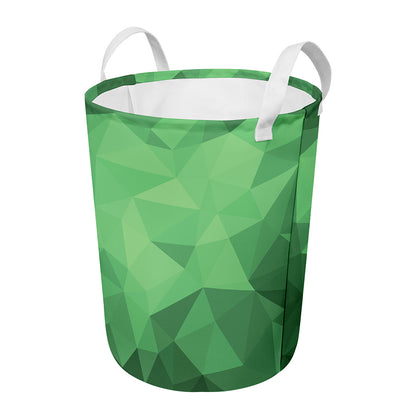 Green Polygonal Geometric Print Round Laundry Basket