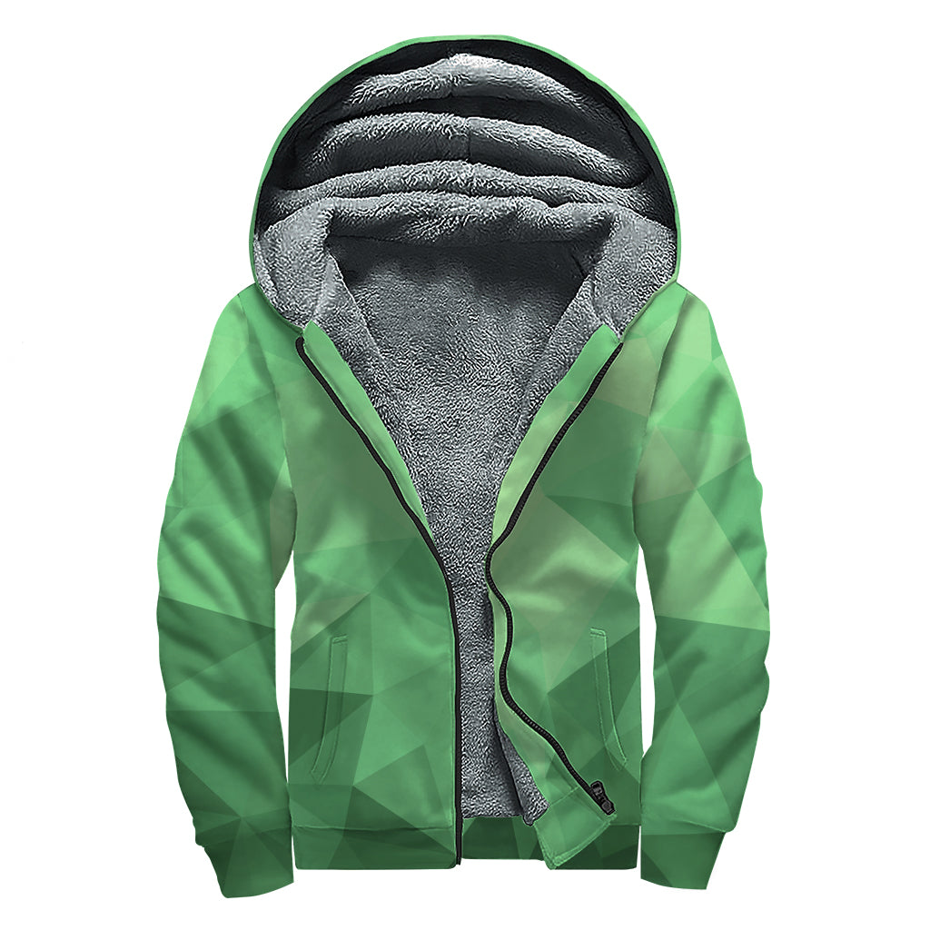 Green Polygonal Geometric Print Sherpa Lined Zip Up Hoodie