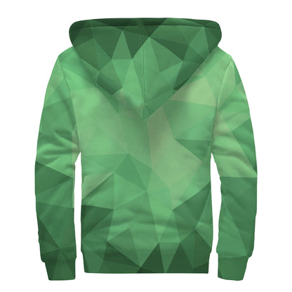 Green Polygonal Geometric Print Sherpa Lined Zip Up Hoodie