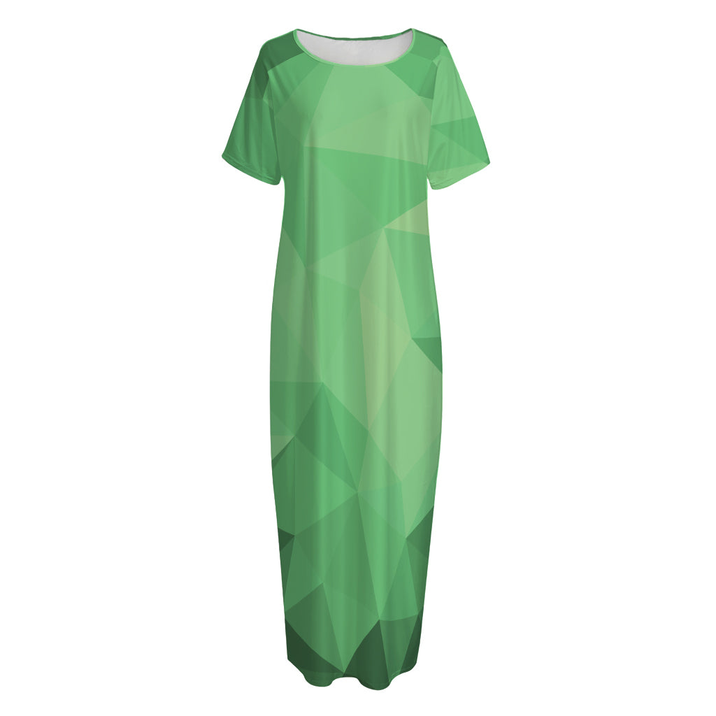 Green Polygonal Geometric Print Short Sleeve Long Nightdress