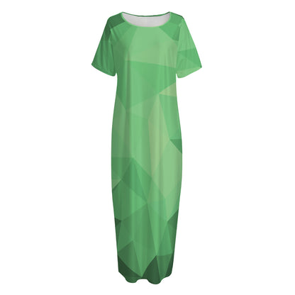 Green Polygonal Geometric Print Short Sleeve Long Nightdress