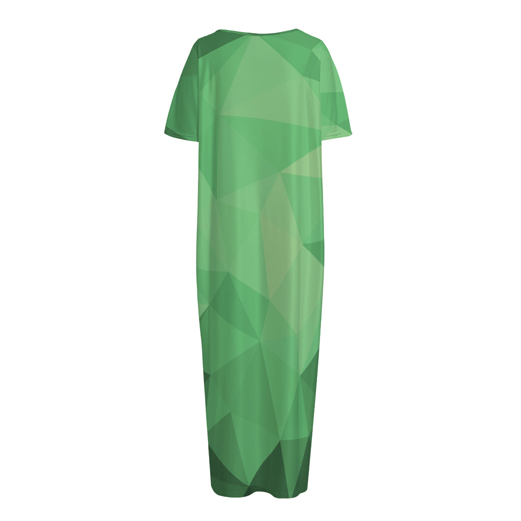 Green Polygonal Geometric Print Short Sleeve Long Nightdress