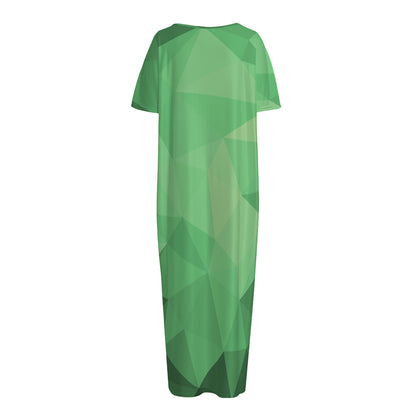 Green Polygonal Geometric Print Short Sleeve Long Nightdress
