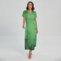 Green Polygonal Geometric Print Short Sleeve Maxi Dress