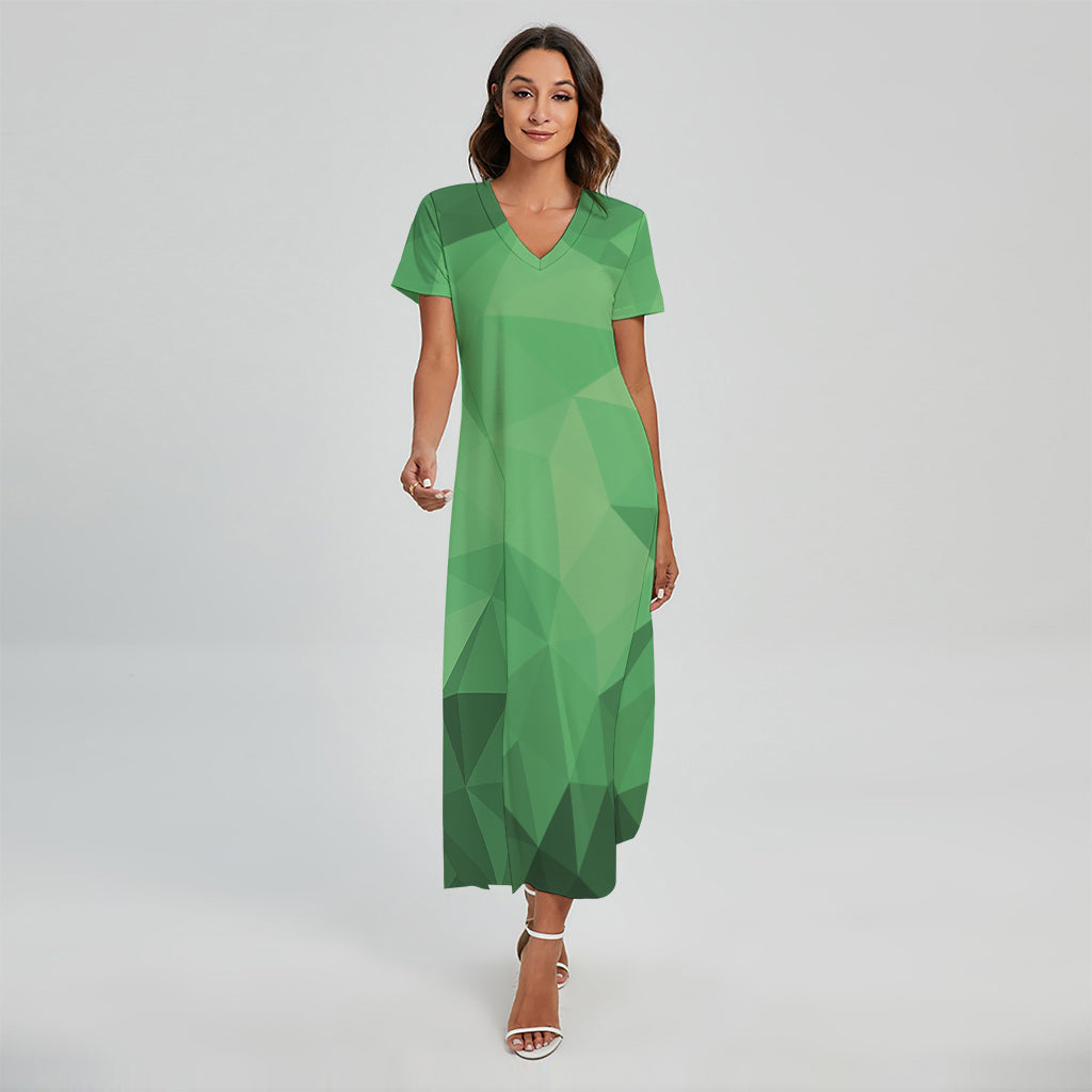 Green Polygonal Geometric Print Short Sleeve Maxi Dress