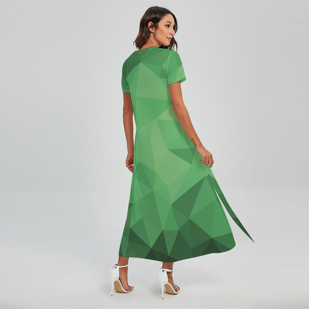 Green Polygonal Geometric Print Short Sleeve Maxi Dress