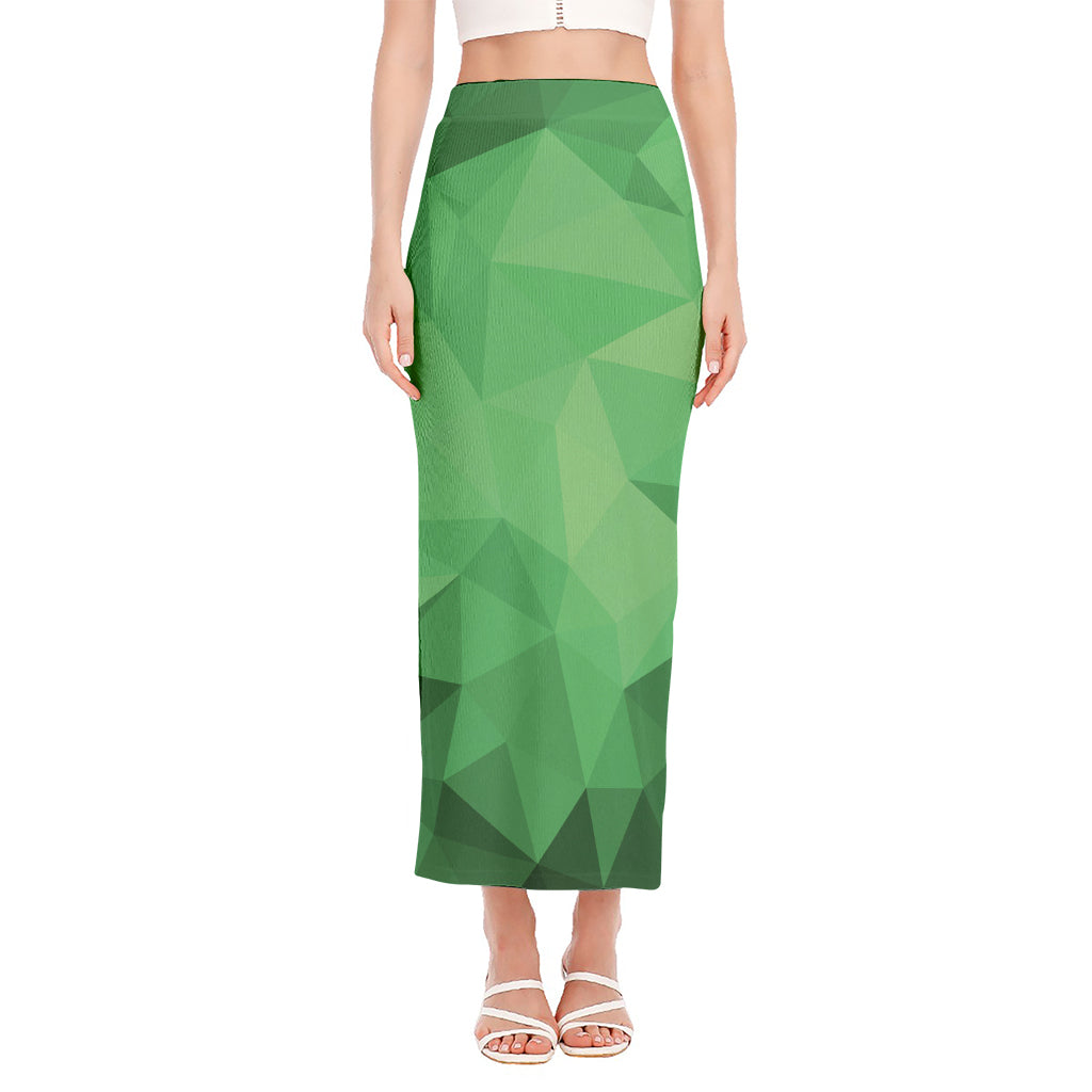 Green Polygonal Geometric Print Side Slit Maxi Skirt