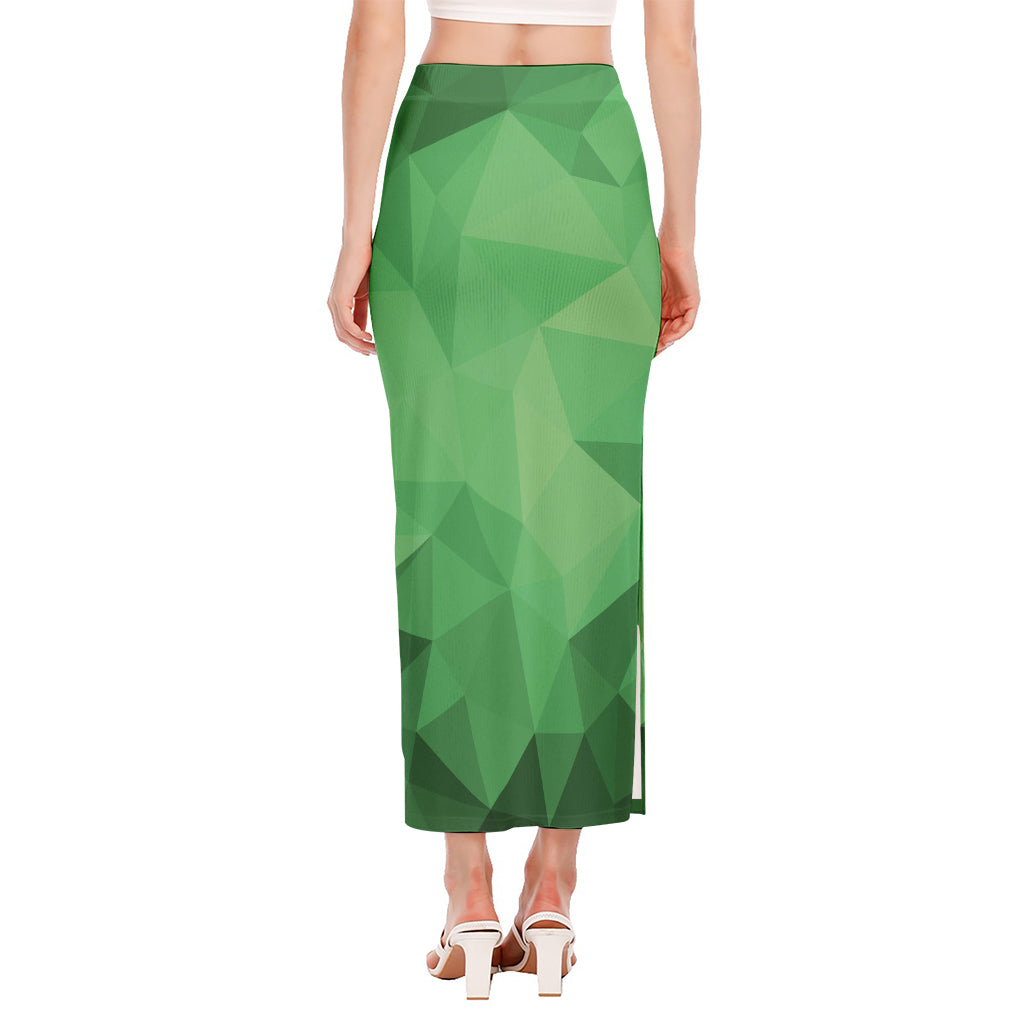 Green Polygonal Geometric Print Side Slit Maxi Skirt