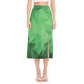 Green Polygonal Geometric Print Side Slit Midi Skirt