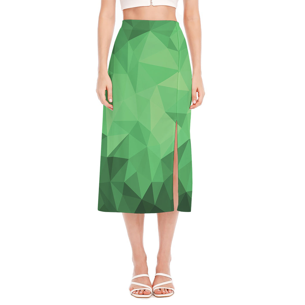 Green Polygonal Geometric Print Side Slit Midi Skirt