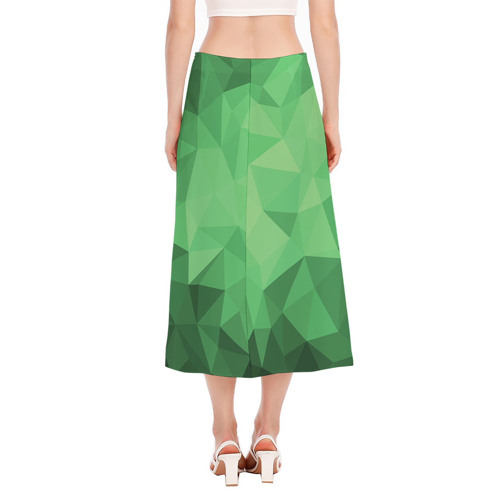 Green Polygonal Geometric Print Side Slit Midi Skirt