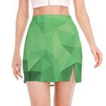 Green Polygonal Geometric Print Side Slit Mini Skirt