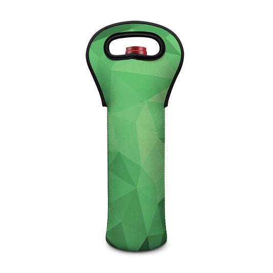 Green Polygonal Geometric Print Single Neoprene Wine Tote