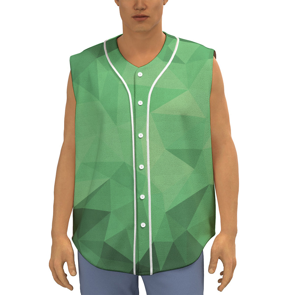 Green Polygonal Geometric Print Sleeveless Baseball Jersey