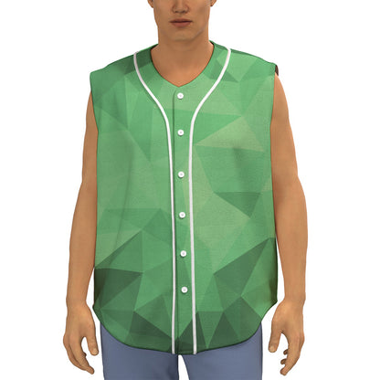 Green Polygonal Geometric Print Sleeveless Baseball Jersey