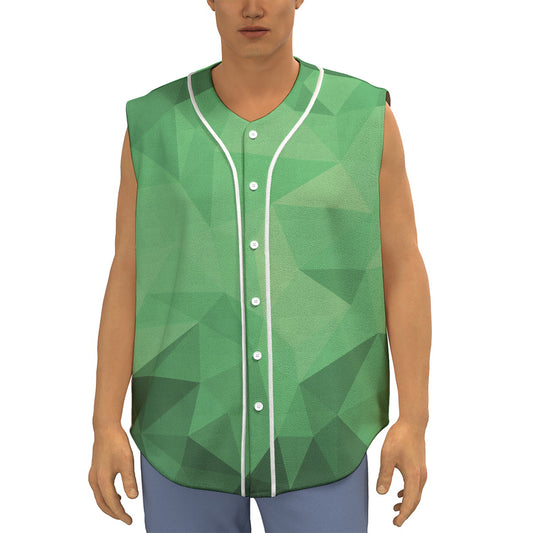 Green Polygonal Geometric Print Sleeveless Baseball Jersey
