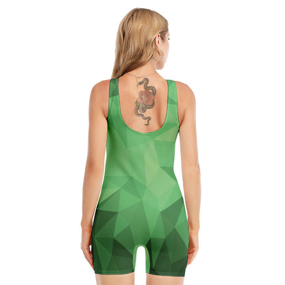 Green Polygonal Geometric Print Sleeveless One Piece Swimsuit