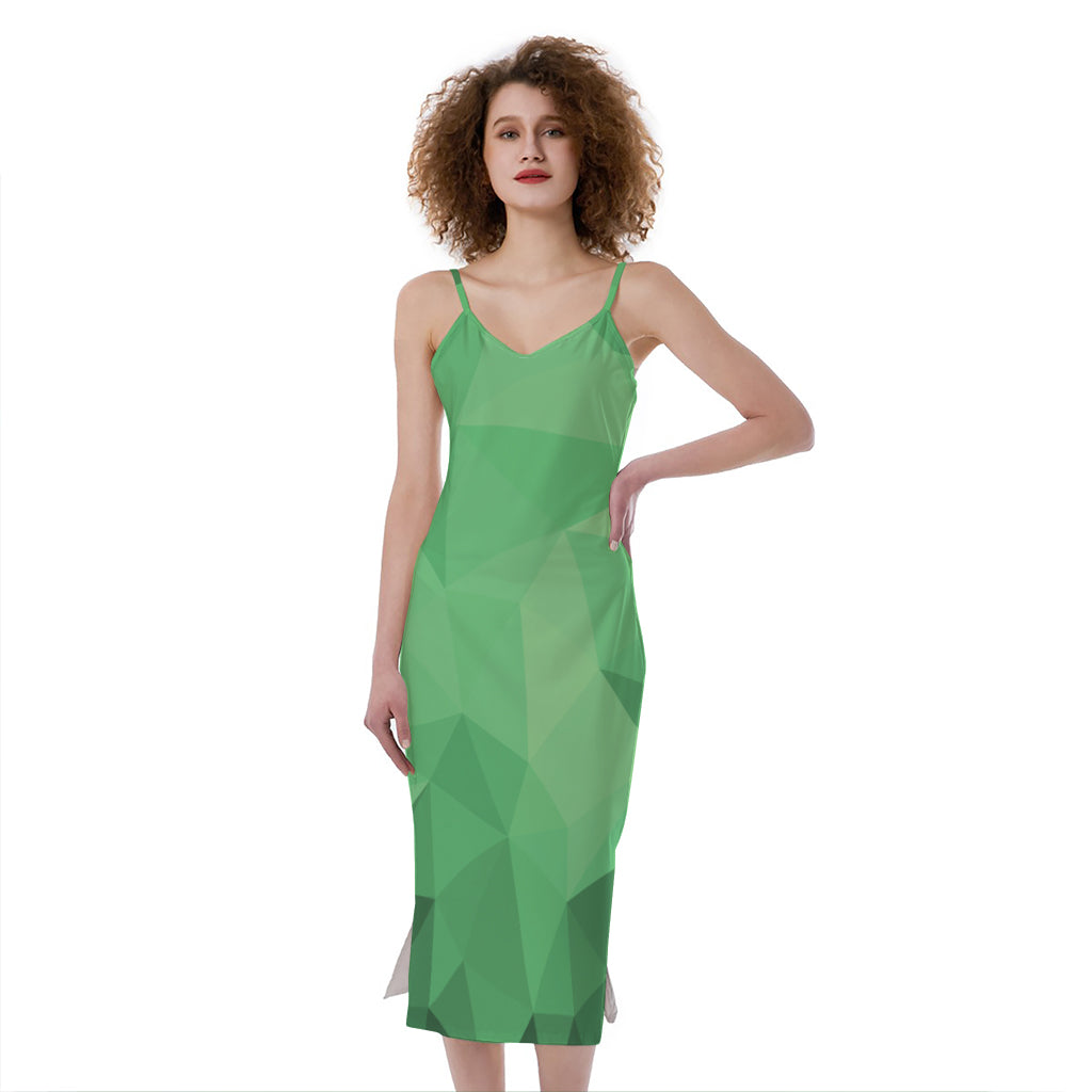 Green Polygonal Geometric Print Slim Fit Midi Cami Dress