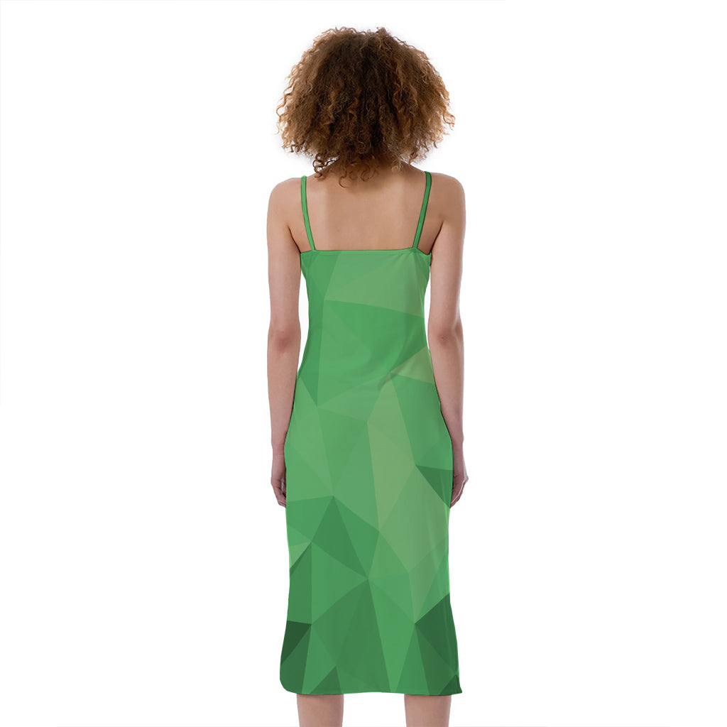 Green Polygonal Geometric Print Slim Fit Midi Cami Dress