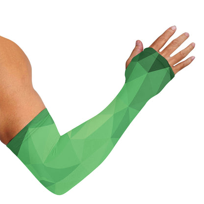 Green Polygonal Geometric Print Sun Protection Arm Sleeves