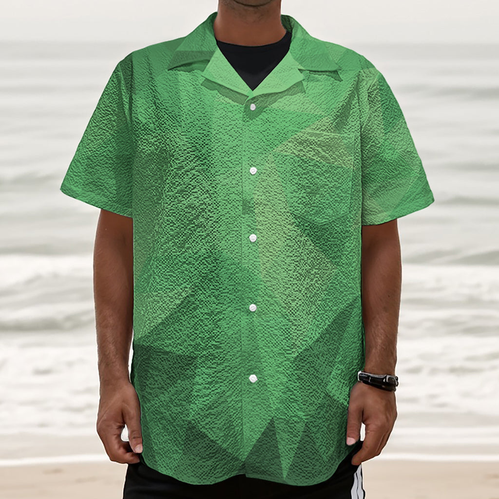 Green Polygonal Geometric Print Textured Short Sleeve Shirt