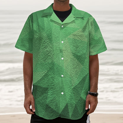 Green Polygonal Geometric Print Textured Short Sleeve Shirt
