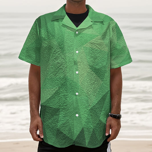 Green Polygonal Geometric Print Textured Short Sleeve Shirt
