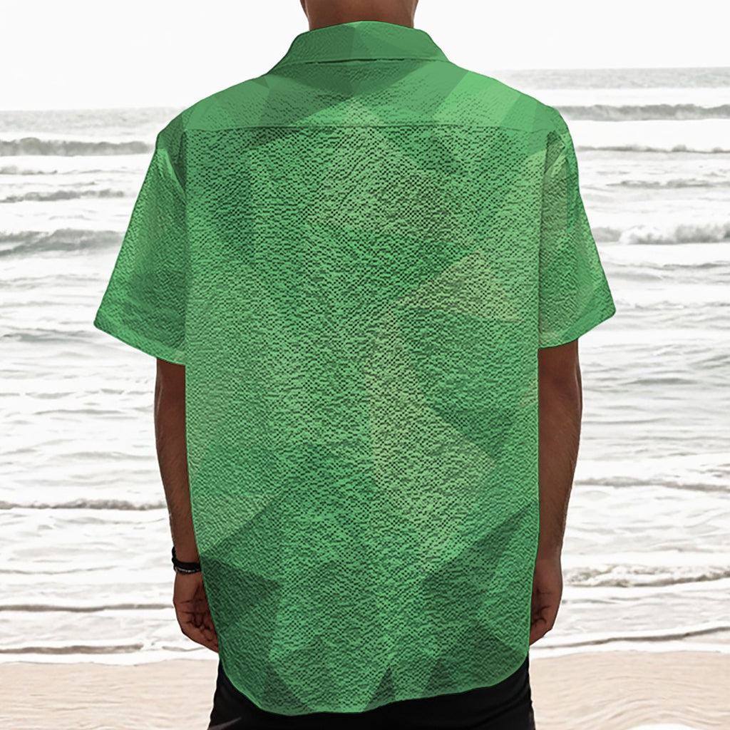 Green Polygonal Geometric Print Textured Short Sleeve Shirt