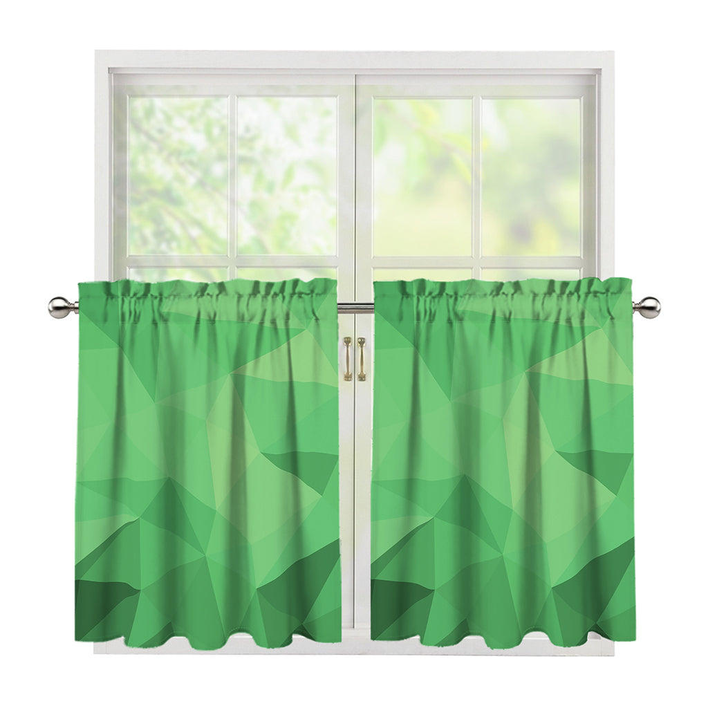 Green Polygonal Geometric Print Tier Curtains