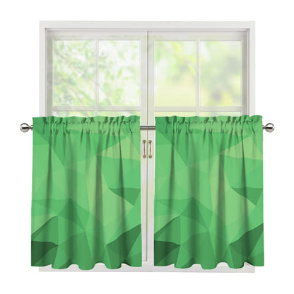 Green Polygonal Geometric Print Tier Curtains