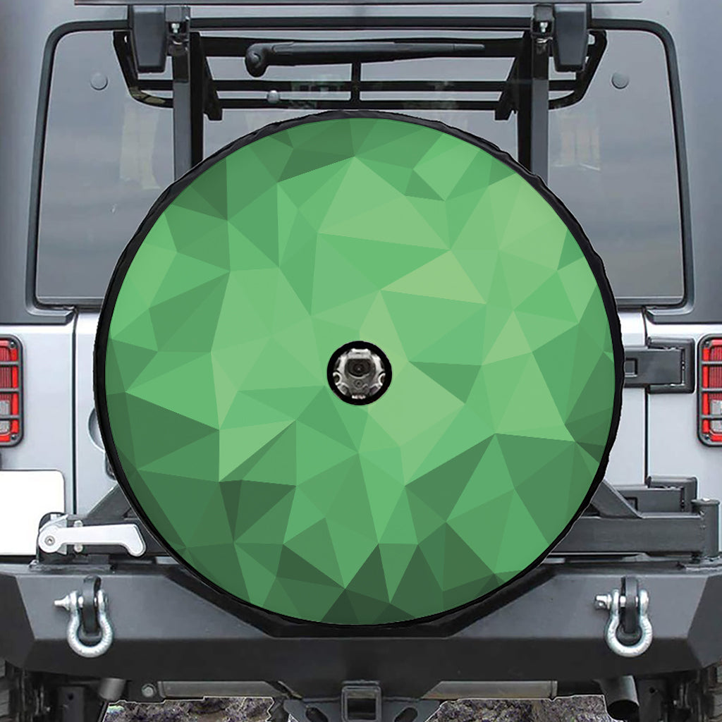 Green Polygonal Geometric Print Tire Cover With Camera Hole
