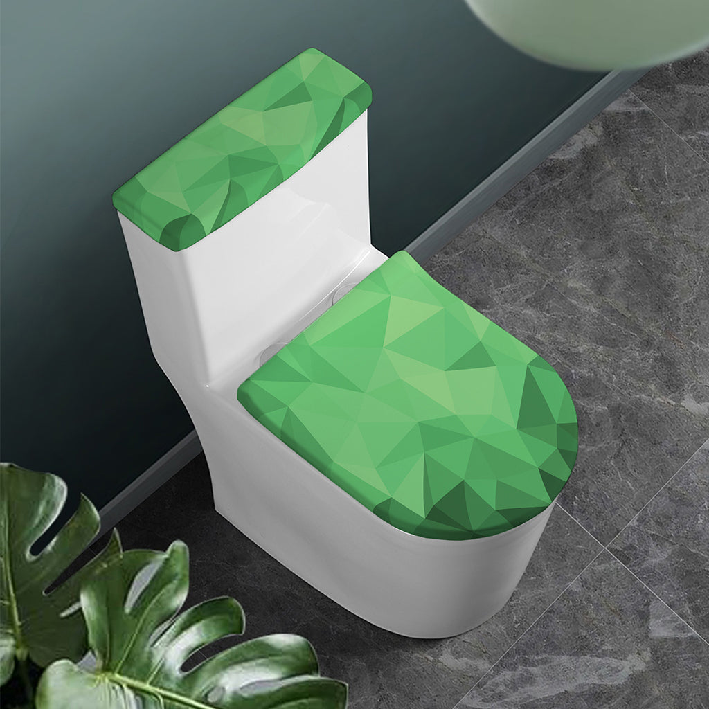 Green Polygonal Geometric Print Toilet Lid And Tank Cover Set
