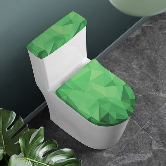 Green Polygonal Geometric Print Toilet Lid And Tank Cover Set