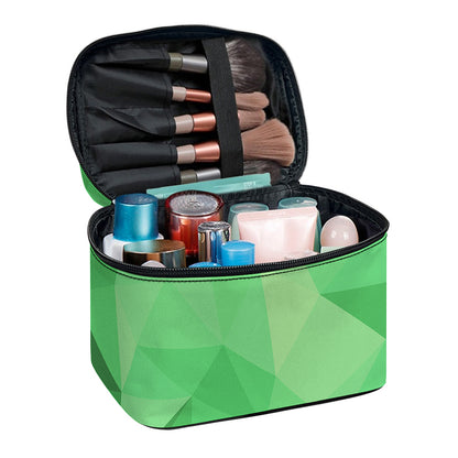 Green Polygonal Geometric Print Travel Makeup Bag