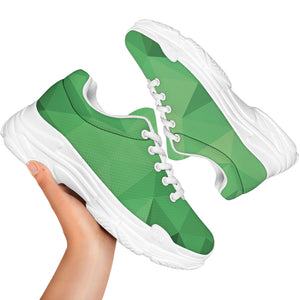 Green Polygonal Geometric Print White Chunky Shoes