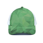 Green Polygonal Geometric Print White Mesh Trucker Cap